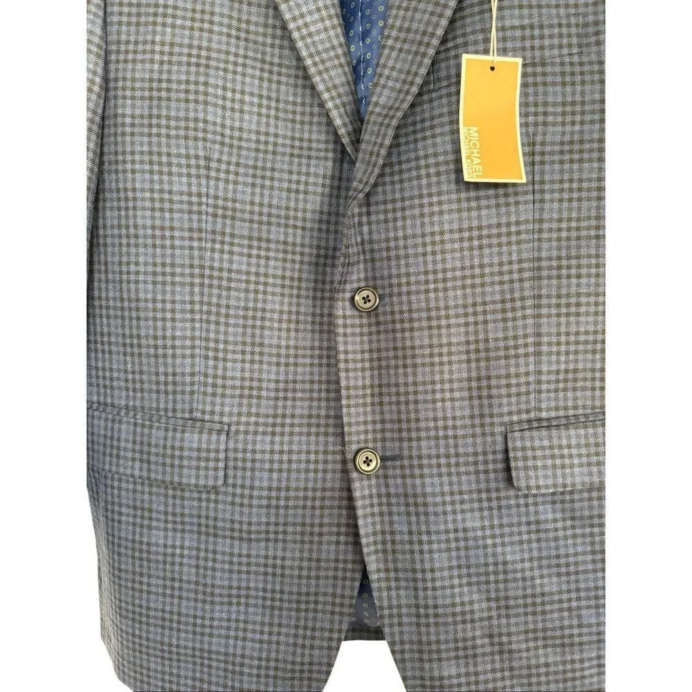 NWT Michael Kors Mens Blue Plaid Wool Silk Blend Blazer Sport Coat Jacket Sz 42